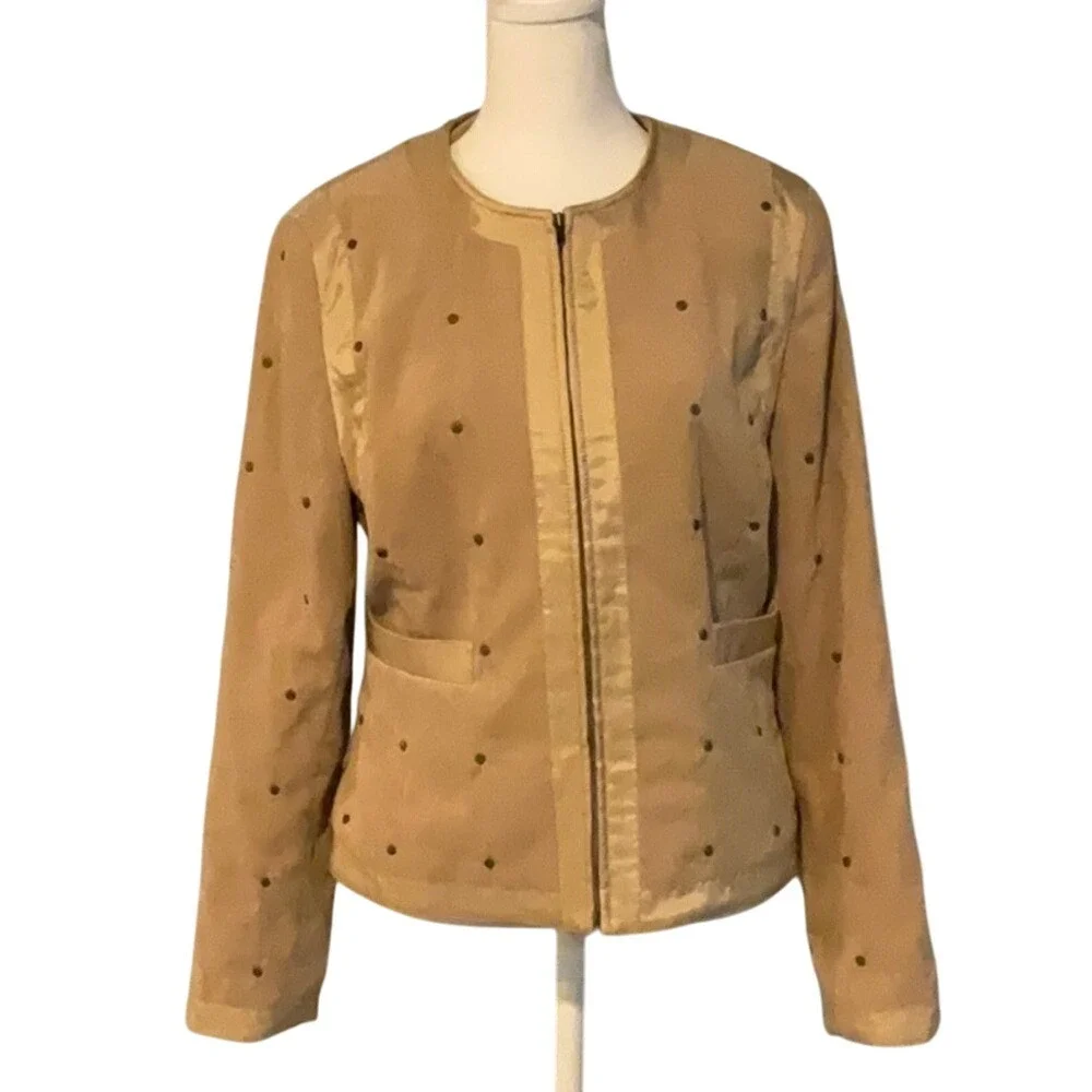 Doncaster Women's Quilted Faux Suede Gold Rivet‎ Studded Jacket zip up size 10